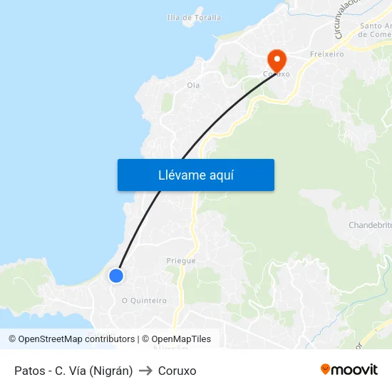 Patos - C. Vía (Nigrán) to Coruxo map