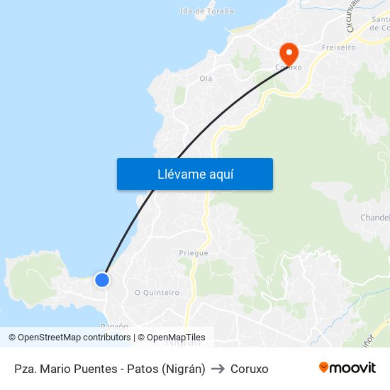 Pza. Mario Puentes - Patos (Nigrán) to Coruxo map