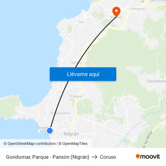 Gondomar, Parque - Panxón (Nigrán) to Coruxo map