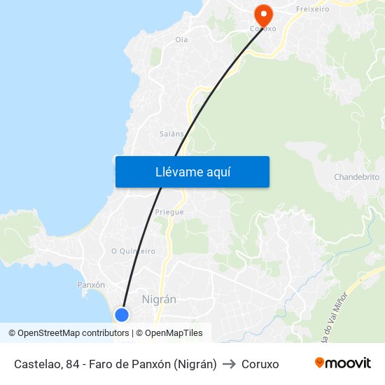 Castelao, 84 - Faro de Panxón (Nigrán) to Coruxo map