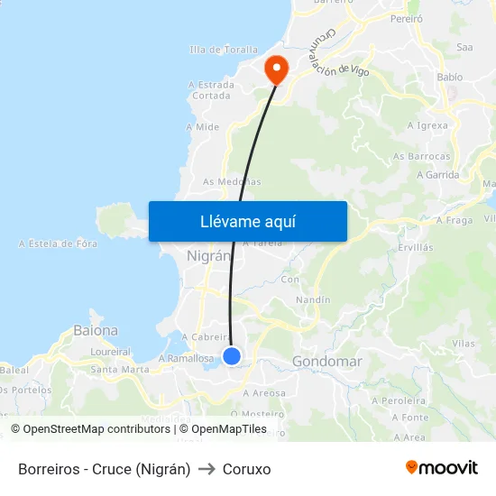 Borreiros - Cruce (Nigrán) to Coruxo map