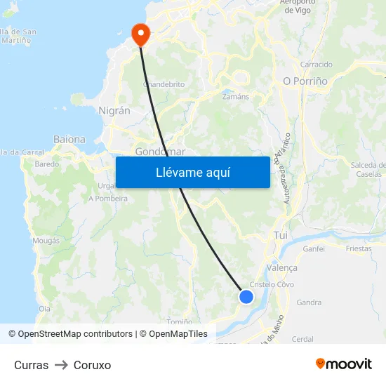 Curras to Coruxo map