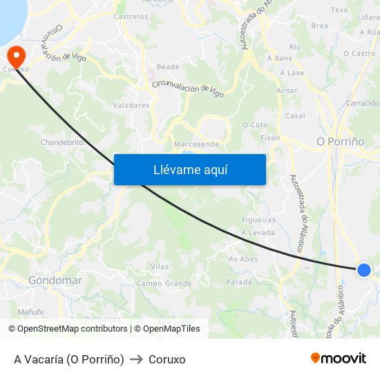 A Vacaría (O Porriño) to Coruxo map
