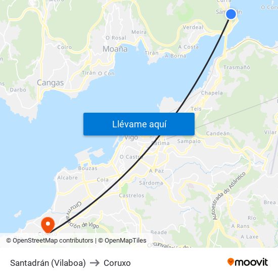 Santadrán (Vilaboa) to Coruxo map