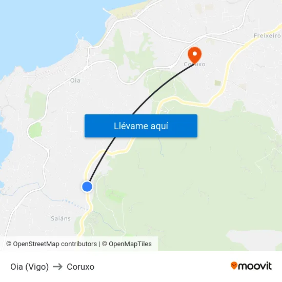 Oia (Vigo) to Coruxo map