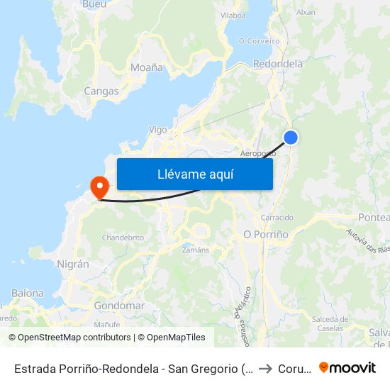 Estrada Porriño-Redondela - San Gregorio (Mos) to Coruxo map