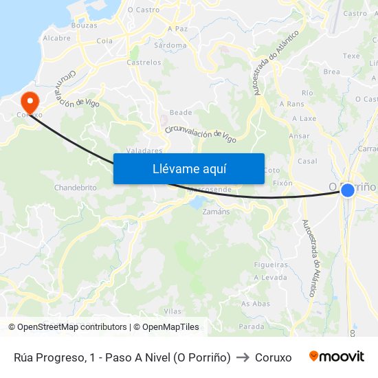 Rúa Progreso, 1 - Paso A Nivel (O Porriño) to Coruxo map