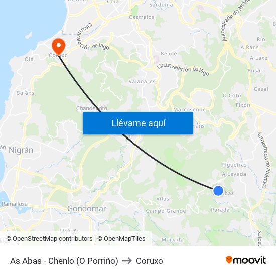 As Abas - Chenlo (O Porriño) to Coruxo map