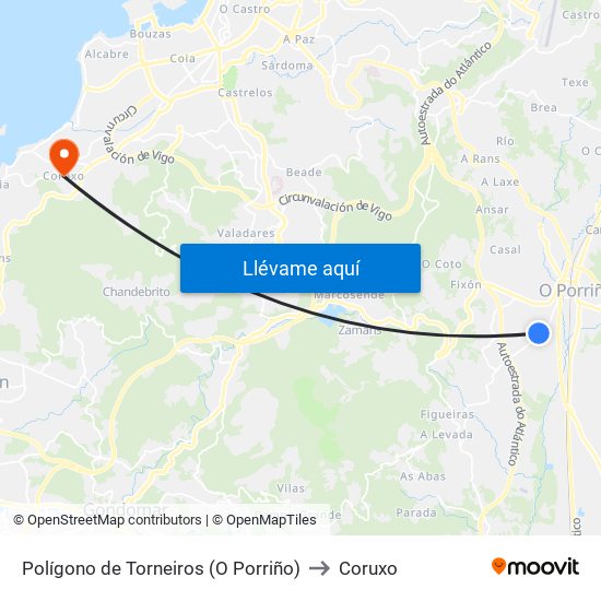 Polígono de Torneiros (O Porriño) to Coruxo map
