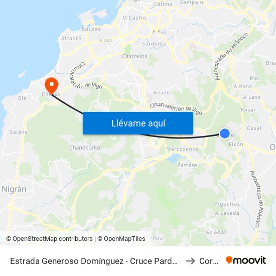 Estrada Generoso Domínguez - Cruce Pardellas (Mos) to Coruxo map