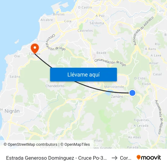 Estrada Generoso Domínguez - Cruce Po-331 (Mos) to Coruxo map