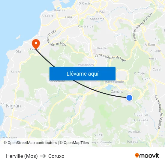 Herville (Mos) to Coruxo map