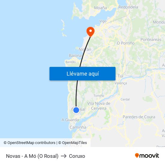 Novas - A Mó (O Rosal) to Coruxo map