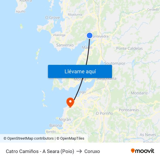 Catro Camiños - A Seara (Poio) to Coruxo map