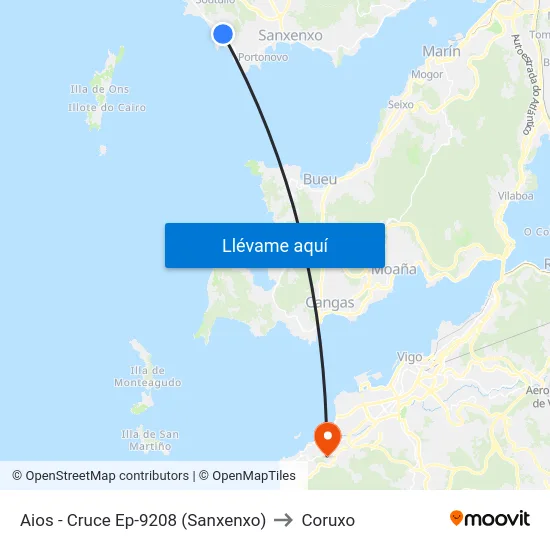 Aios - Cruce Ep-9208 (Sanxenxo) to Coruxo map