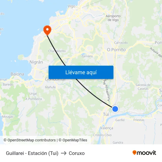 Guillarei - Estación (Tui) to Coruxo map