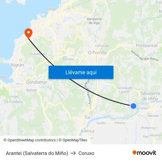 Arantei (Salvaterra do Miño) to Coruxo map