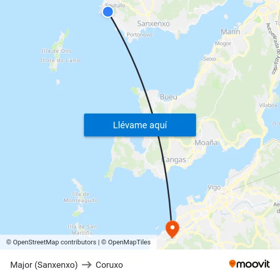 Major (Sanxenxo) to Coruxo map