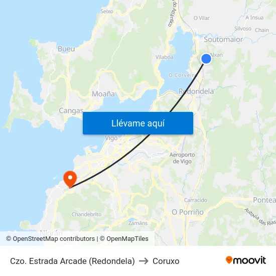 Czo. Estrada Arcade (Redondela) to Coruxo map