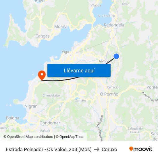 Estrada Peinador - Os Valos, 203 (Mos) to Coruxo map