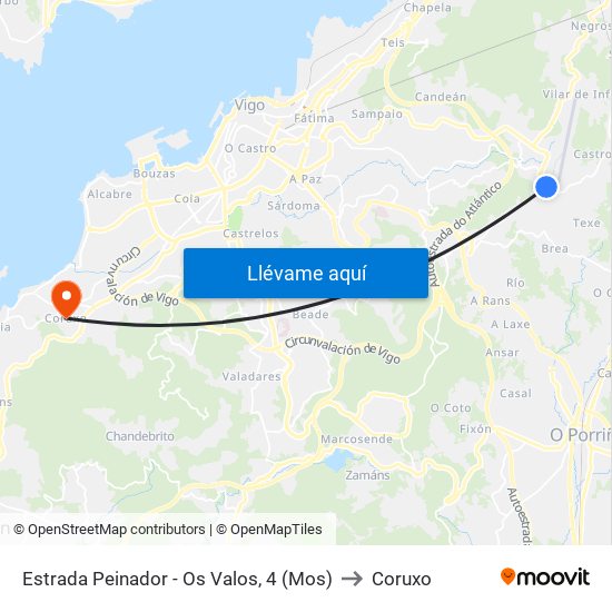 Estrada Peinador - Os Valos, 4 (Mos) to Coruxo map