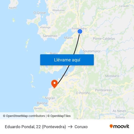 Eduardo Pondal, 22 (Pontevedra) to Coruxo map