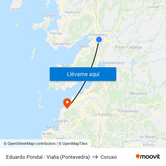 Eduardo Pondal - Vialia (Pontevedra) to Coruxo map