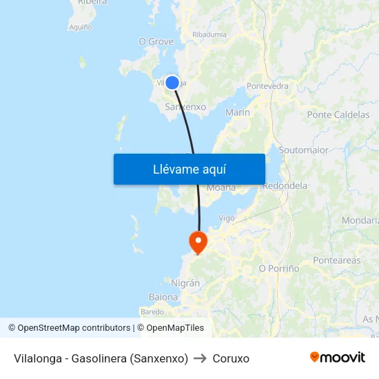 Vilalonga - Gasolinera (Sanxenxo) to Coruxo map