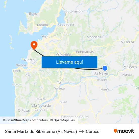 Santa Marta de Ribarteme (As Neves) to Coruxo map