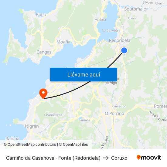 Camiño da Casanova - Fonte (Redondela) to Coruxo map