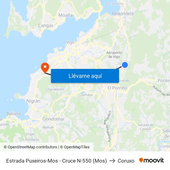 Estrada Puxeiros-Mos - Cruce N-550 (Mos) to Coruxo map