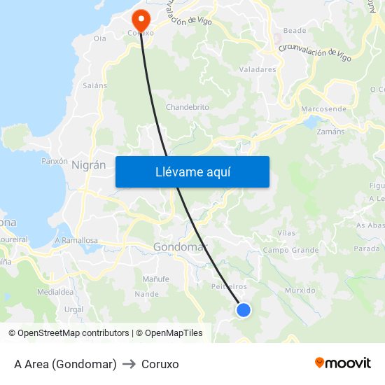 A Area (Gondomar) to Coruxo map