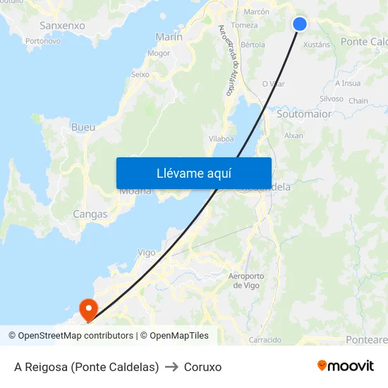 A Reigosa (Ponte Caldelas) to Coruxo map