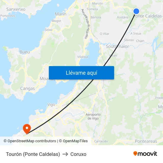 Tourón (Ponte Caldelas) to Coruxo map