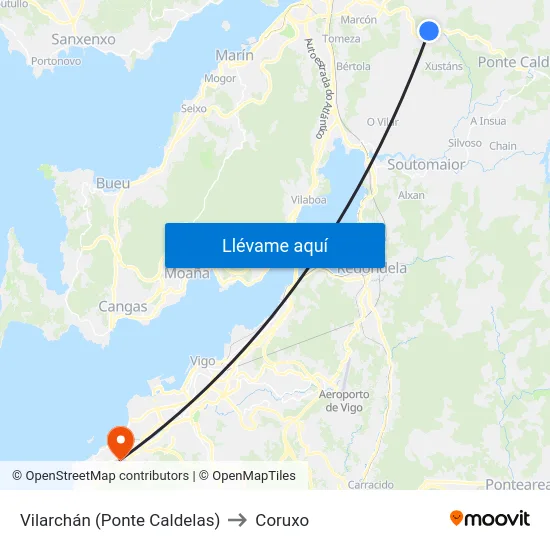 Vilarchán (Ponte Caldelas) to Coruxo map