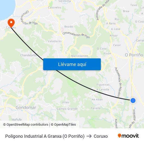 Polígono Industrial A Granxa (O Porriño) to Coruxo map