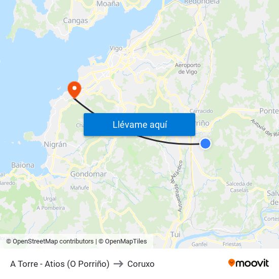 A Torre - Atios (O Porriño) to Coruxo map
