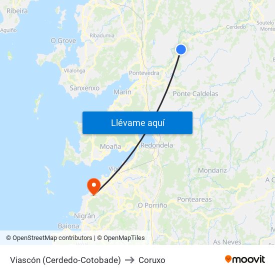 Viascón (Cerdedo-Cotobade) to Coruxo map