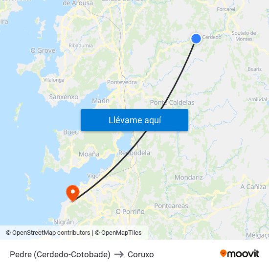 Pedre (Cerdedo-Cotobade) to Coruxo map