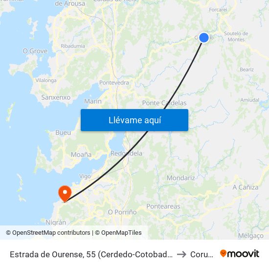 Estrada de Ourense, 55 (Cerdedo-Cotobade) to Coruxo map