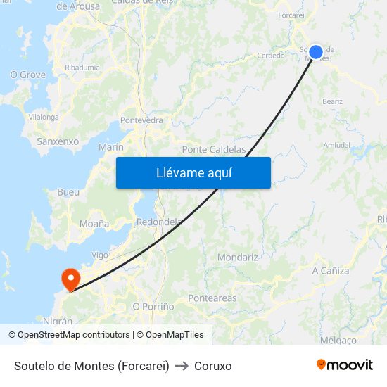 Soutelo de Montes (Forcarei) to Coruxo map