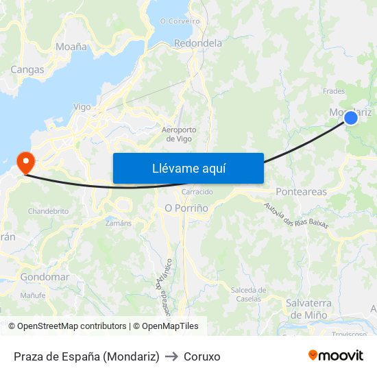 Praza de España (Mondariz) to Coruxo map