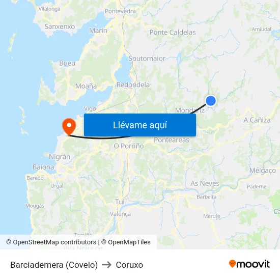 Barciademera (Covelo) to Coruxo map