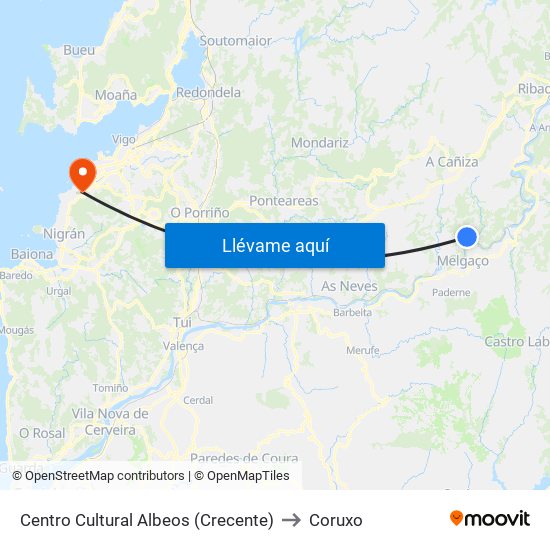 Centro Cultural Albeos (Crecente) to Coruxo map