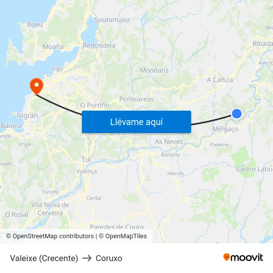 Valeixe (Crecente) to Coruxo map
