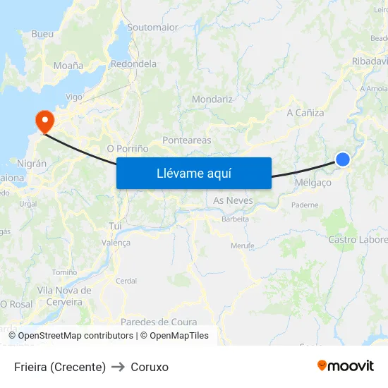 Frieira (Crecente) to Coruxo map