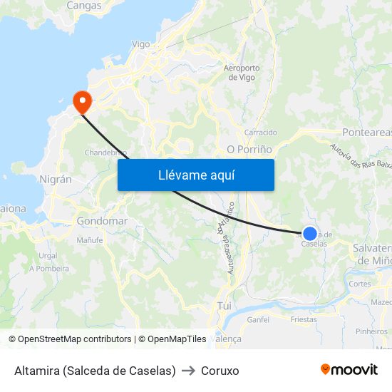 Altamira (Salceda de Caselas) to Coruxo map