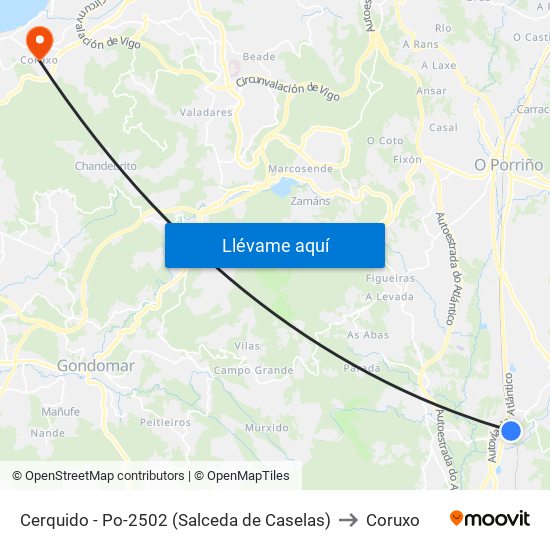 Cerquido - Po-2502 (Salceda de Caselas) to Coruxo map