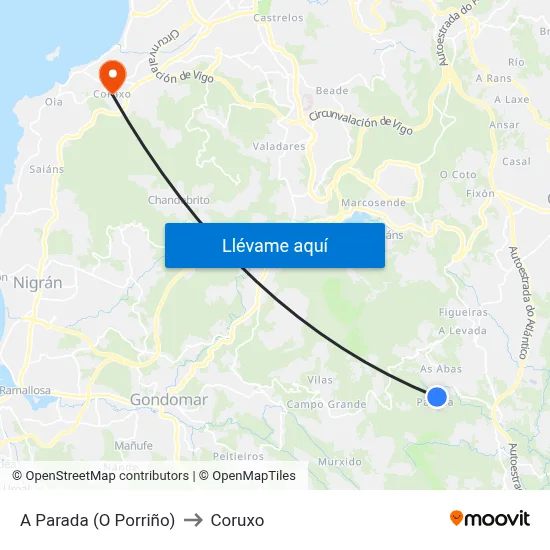 A Parada (O Porriño) to Coruxo map