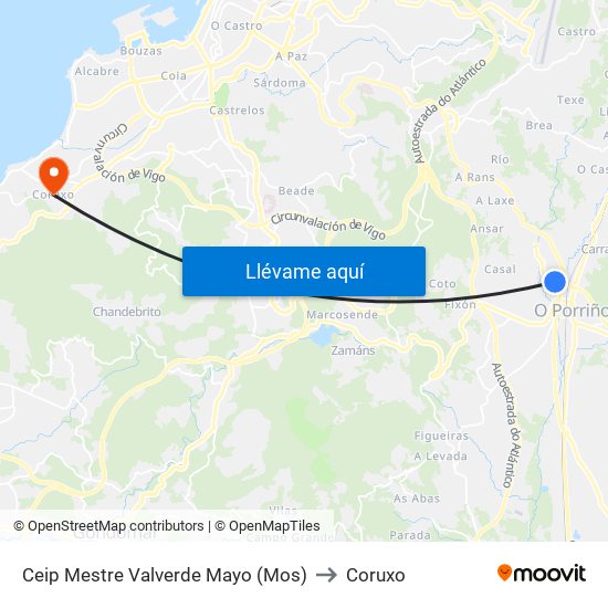 Ceip Mestre Valverde Mayo (Mos) to Coruxo map